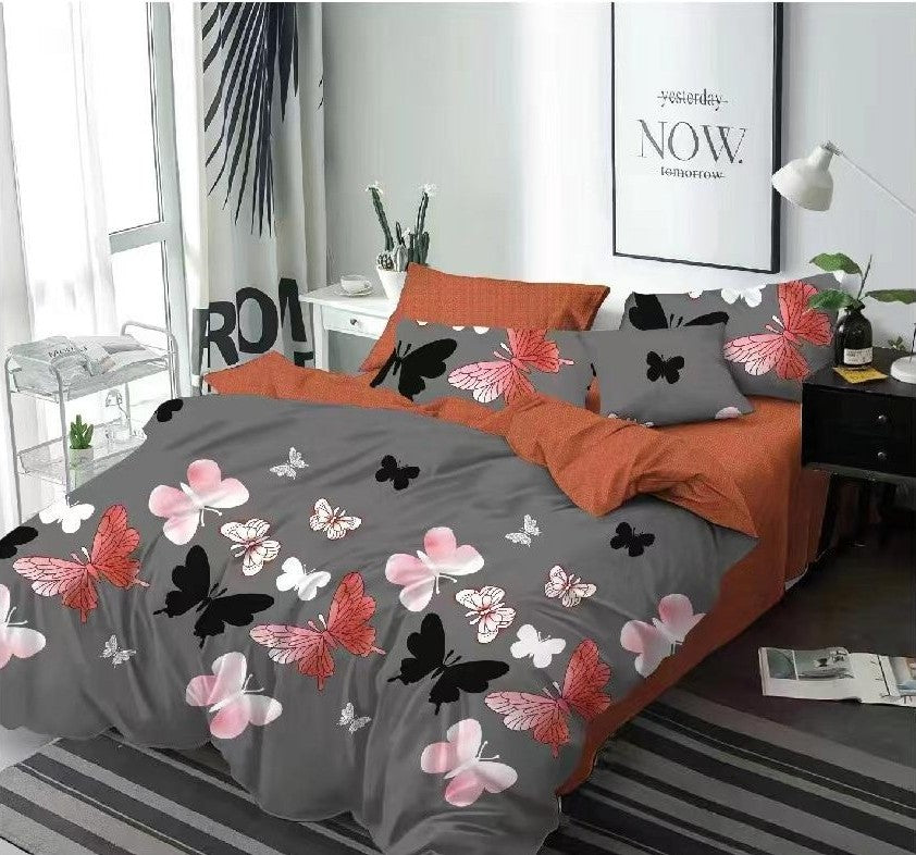 Lenjerie de pat dublu bumbac finet 6 piese — Gri cu fluturi degrade