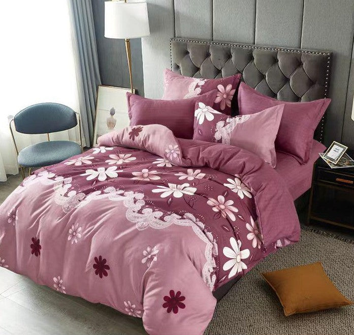 Lenjerie de pat dublu 6 piese bumbac finet - Flori violet