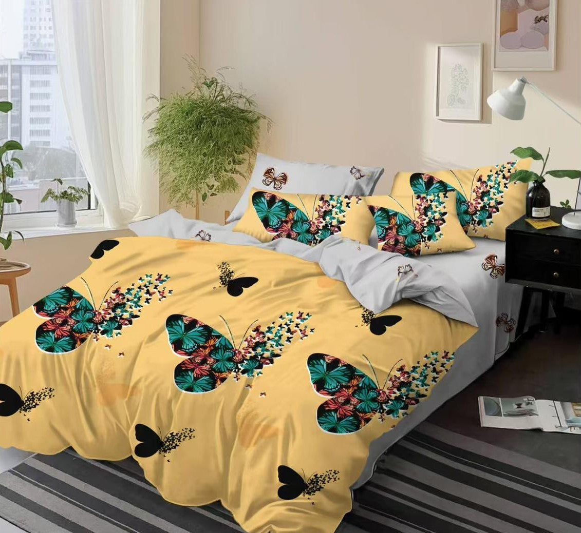 Lenjerie de pat dublu 6 piese bumbac finet - Trandafiri inflorati