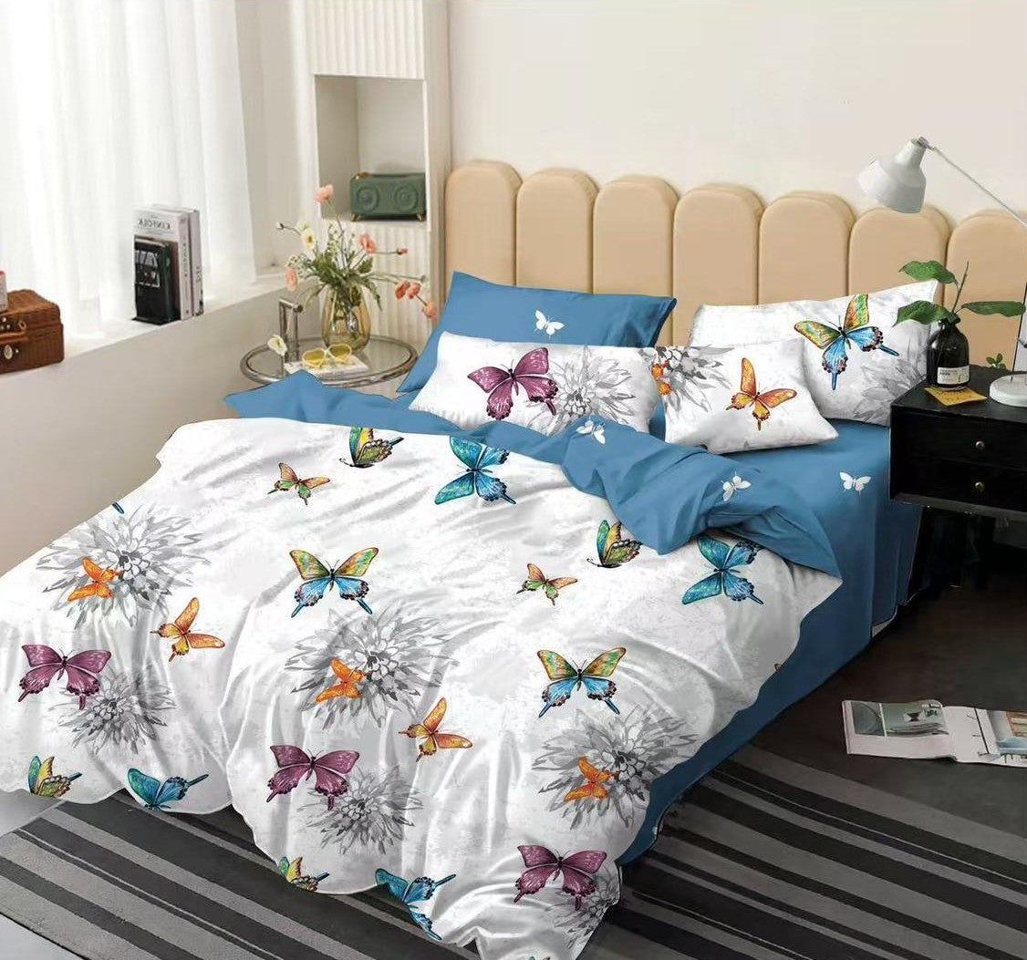 Lenjerie de pat dublu 6 piese bumbac finet - Fluturi multicolori