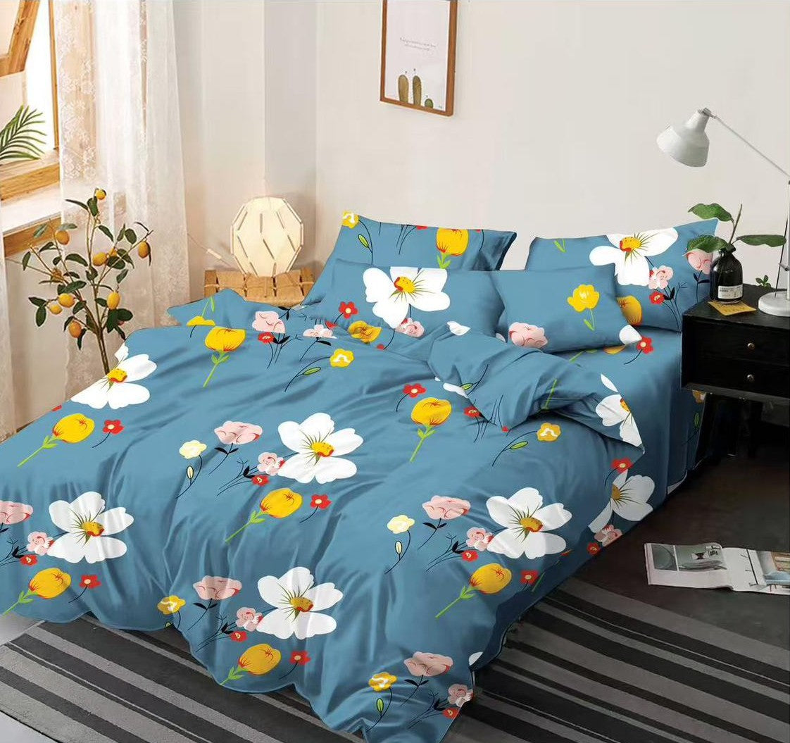 Lenjerie de pat dublu 6 piese bumbac finet - Floricele de primavara