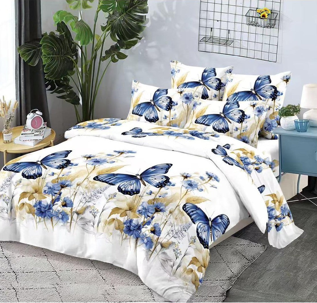 Lenjerie de pat dublu bumbac finet 6 piese — Fluturi albastri degrade