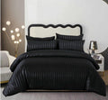 Lenjerie pat Damasc premium, Negru, 6 piese