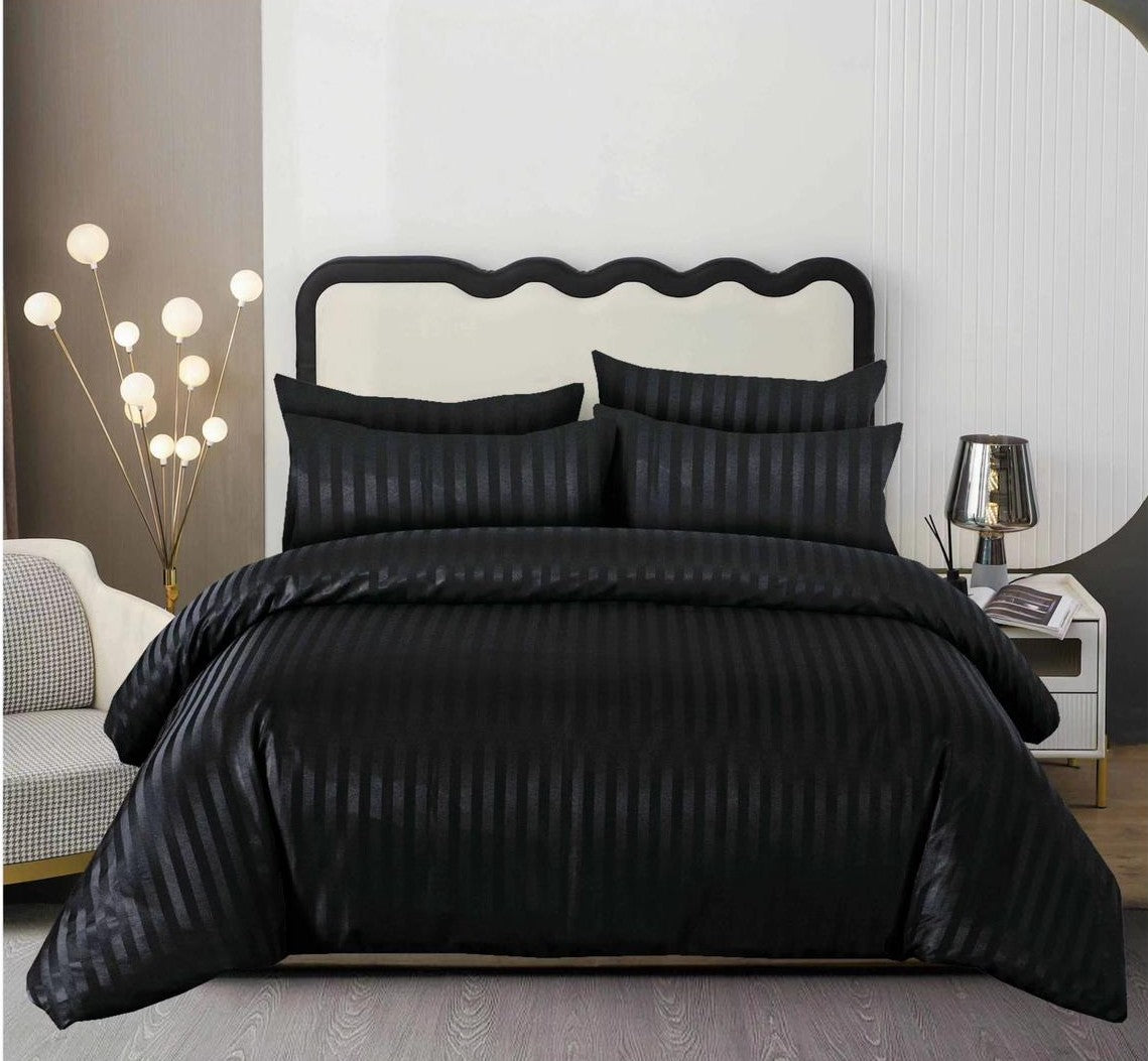 Lenjerie pat Damasc premium, Negru, 6 piese