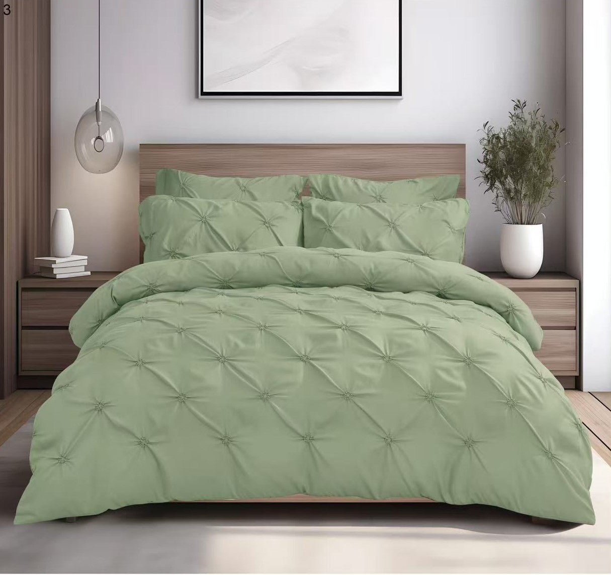 Lenjerie pat 6 piese Verde pudră — Bumbac finet premium cu pliuri