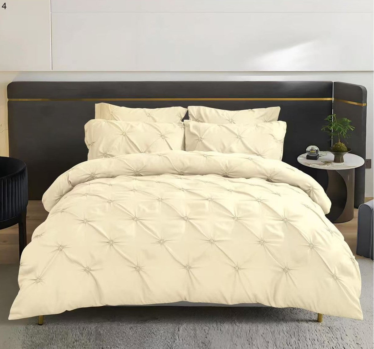 Lenjerie pat 6 piese Bej pudră — Bumbac finet premium cu pliuri