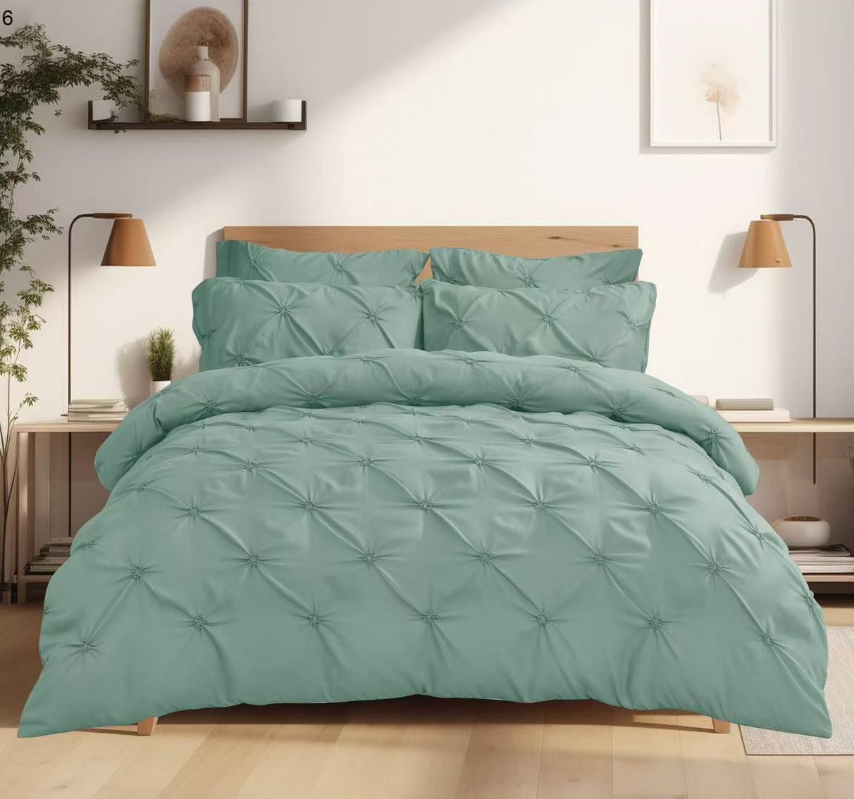 Lenjerie pat 6 piese Verde pudră — Bumbac finet premium cu pliuri