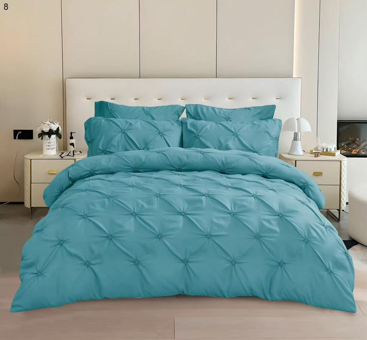 Lenjerie pat 6 piese Baby blue — Bumbac finet premium cu pliuri