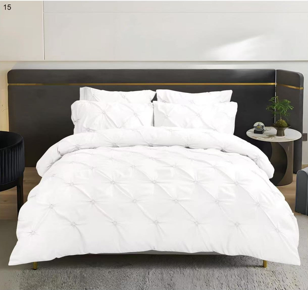 Lenjerie pat 6 piese Alb — Bumbac finet premium cu pliuri
