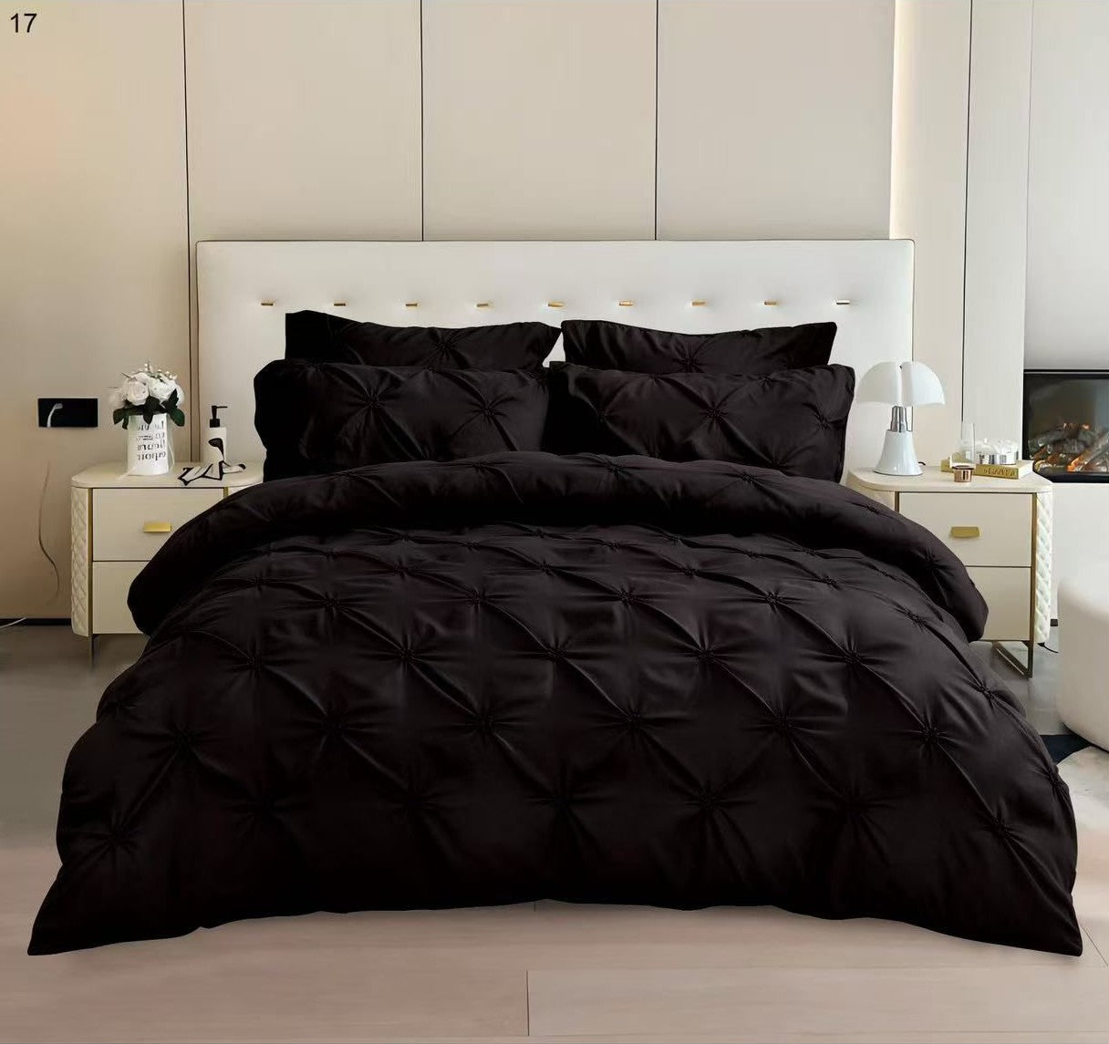 Lenjerie pat 6 piese Negru — Bumbac finet premium cu pliuri