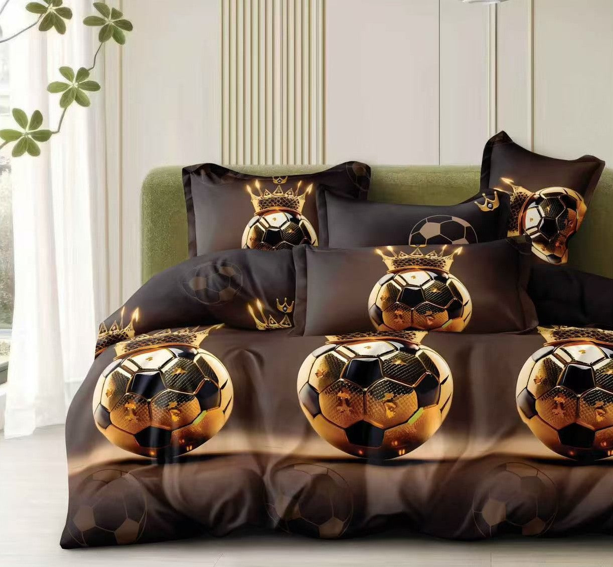 Lenjerie pat 4 piese din bumbac satinat 100% - Gold fotbal