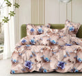 Lenjerie pat 4 piese din bumbac satinat 100% - Trandafiri baby blue