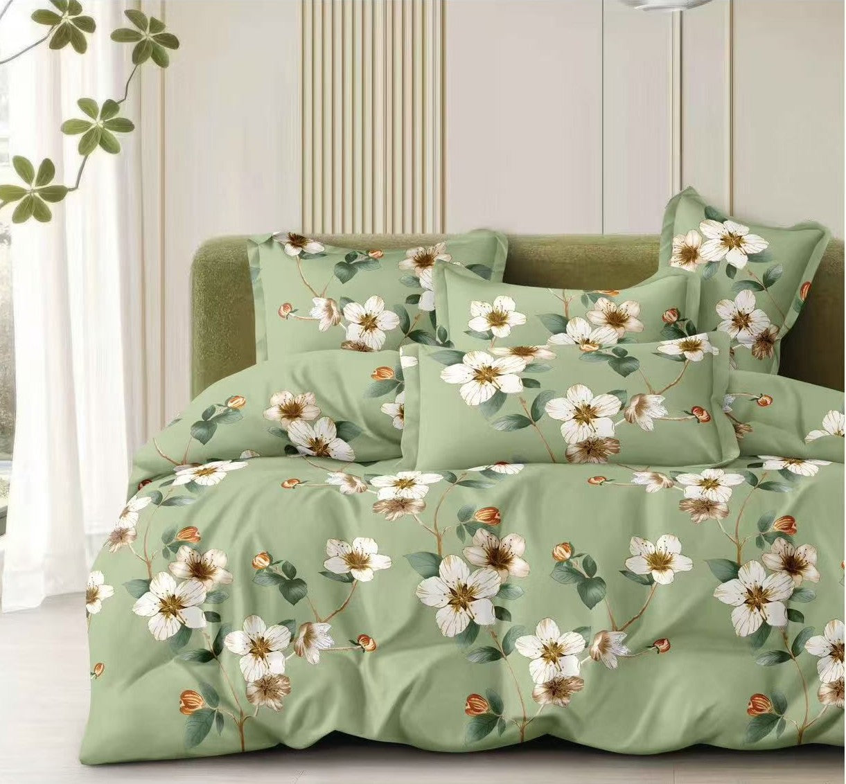 Lenjerie pat 4 piese din bumbac satinat 100% - Flori de tei